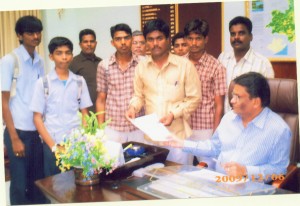 Mr. P. Kiran Kumar, founder and president of Students Service Society (S.S.S) submitting a memorandum on student problems to Joint Collector of Vishakhapatnam.